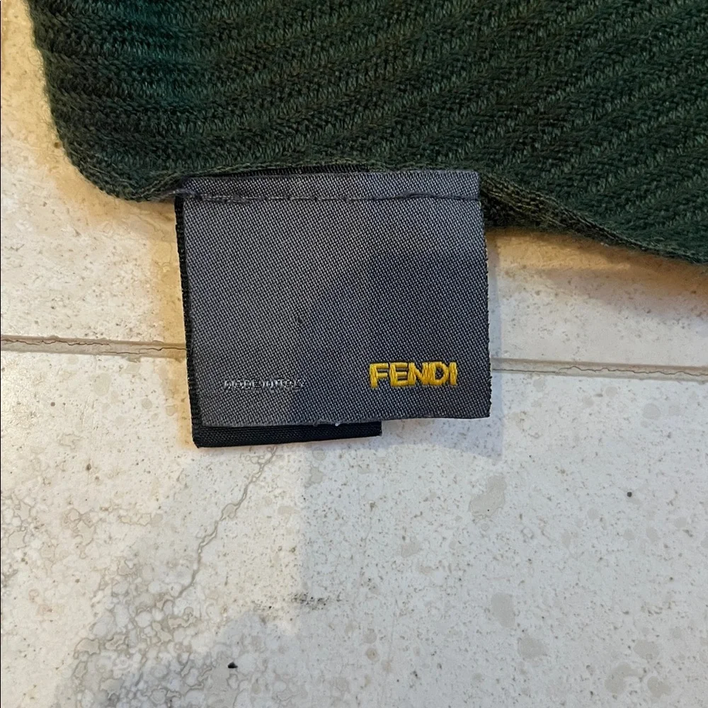Vintage Fendi Dark Green w/Orange FF logo Wool Scarf - Picture 3 of 5